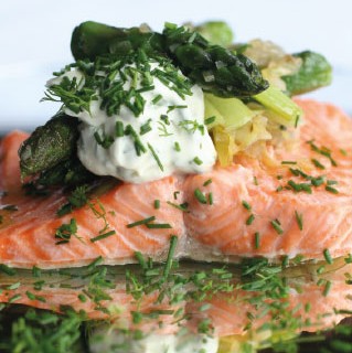 Asparagus dill fraiche butternut grill chive with grilled roast on how squash crEme &  trout, to