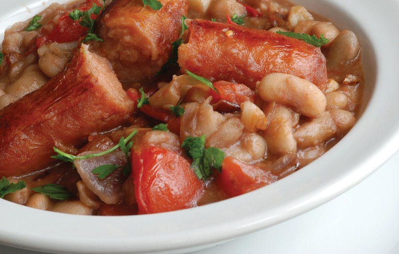 Hooba ‘chorizo’ sausage with cannellini bean sauce appetite magazine