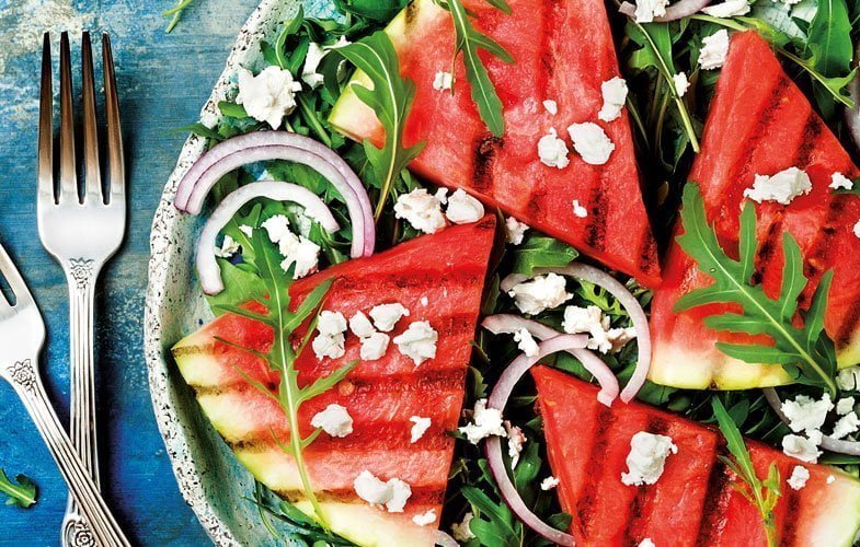 Watermelon, red onion, rocket and feta salad