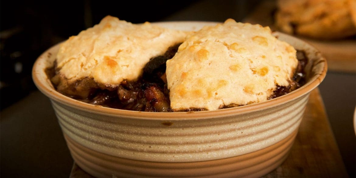 Game casserole and herb dumplings