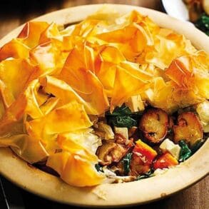 Mushroom, spinach, kale and sweet potato pie