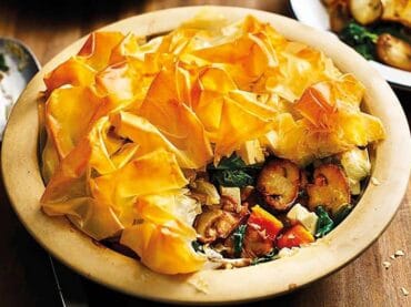 Mushroom, spinach, kale and sweet potato pie