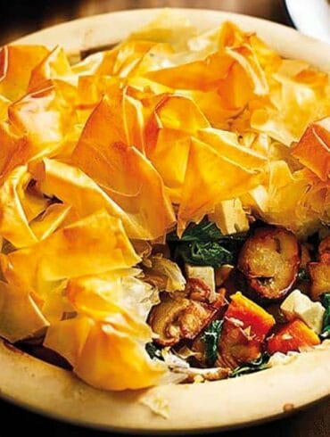 Mushroom, spinach, kale and sweet potato pie